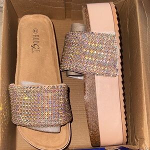 Rouge Helium Pink and Gold Embellished Slide Sandals